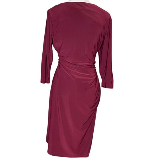 Ronni Nicole Burgundy Ruched Pullover 3/4 Sleeve Midi Bodycon Dress Plus Size 16 - Picture 3 of 9